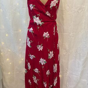 Oscar St Women's Red and Pink Floral Sleeveless Wrap Dress Size L